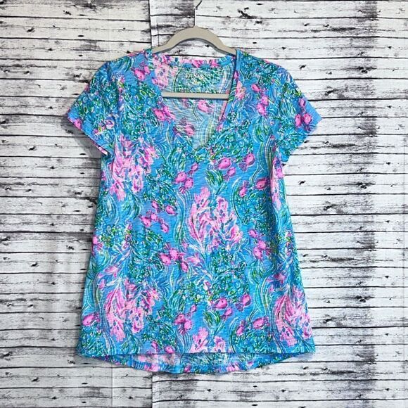 Lilly Pulitzer Etta V-Neck Top Best Fishes - Picture 4 of 8